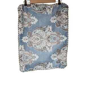 WATERFORD LINENS Blue Tan Thick Corded Border STANDARD Pillow Shams - Set of 2